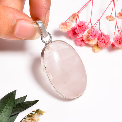 Genuine Rose Quartz Oval Cut Necklace, 925 Silver Love Gemstone Pendant, Handmade Gemstone Jewelry, Gift for Her