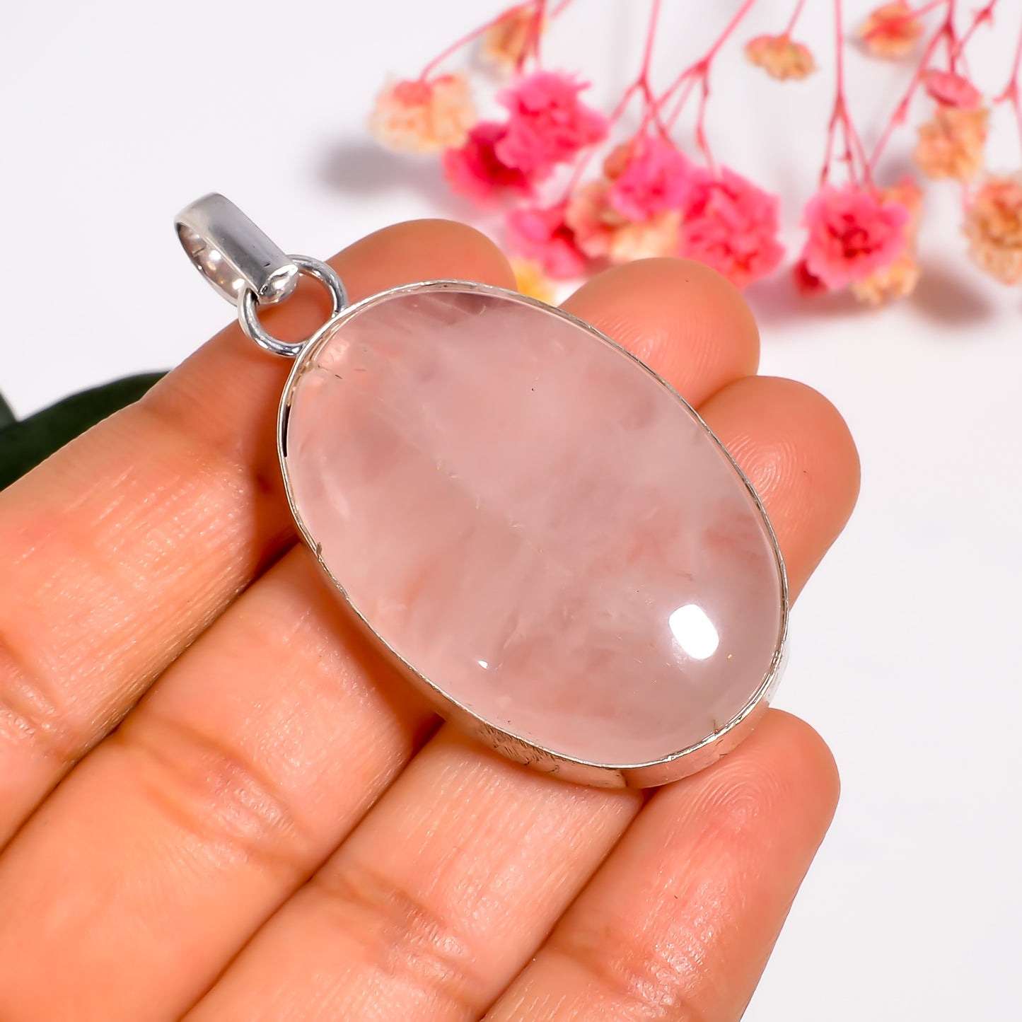Genuine Rose Quartz Oval Cut Necklace, 925 Silver Love Gemstone Pendant, Handmade Gemstone Jewelry, Gift for Her