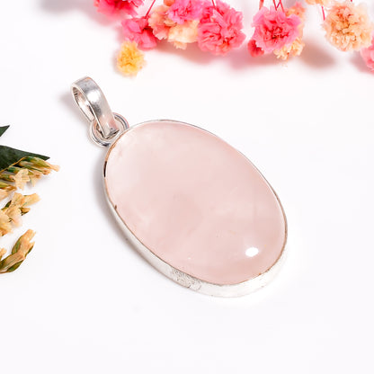 Genuine Rose Quartz Oval Cut Necklace, 925 Silver Love Gemstone Pendant, Handmade Gemstone Jewelry, Gift for Her