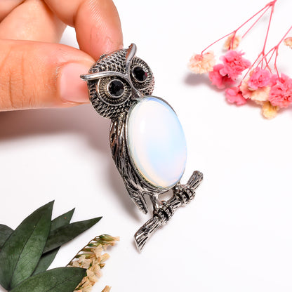 Owl Pendant, Opalite Pendant, 925 Silver Handmade Owl Opalite Necklace, Owl Necklace, Gift for her