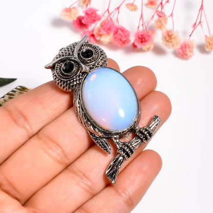 Owl Pendant, Opalite Pendant, 925 Silver Handmade Owl Opalite Necklace, Owl Necklace, Gift for her