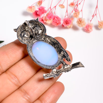 Owl Pendant, Opalite Pendant, 925 Silver Handmade Owl Opalite Necklace, Owl Necklace, Gift for her