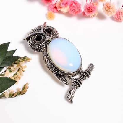 Owl Pendant, Opalite Pendant, 925 Silver Handmade Owl Opalite Necklace, Owl Necklace, Gift for her