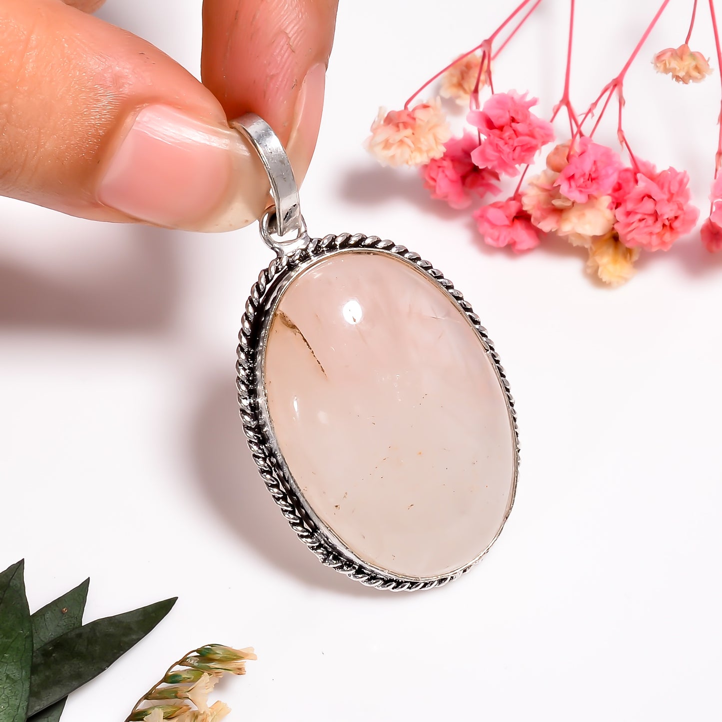 Rose Quartz Gemstone Healing Pendant | Natural Pink Crystal Necklace | 925 Silver Bohemian Jewelry | Heart Chakra Stone | Gift for Women