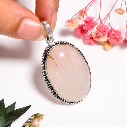 Rose Quartz Gemstone Healing Pendant | Natural Pink Crystal Necklace | 925 Silver Bohemian Jewelry | Heart Chakra Stone | Gift for Women