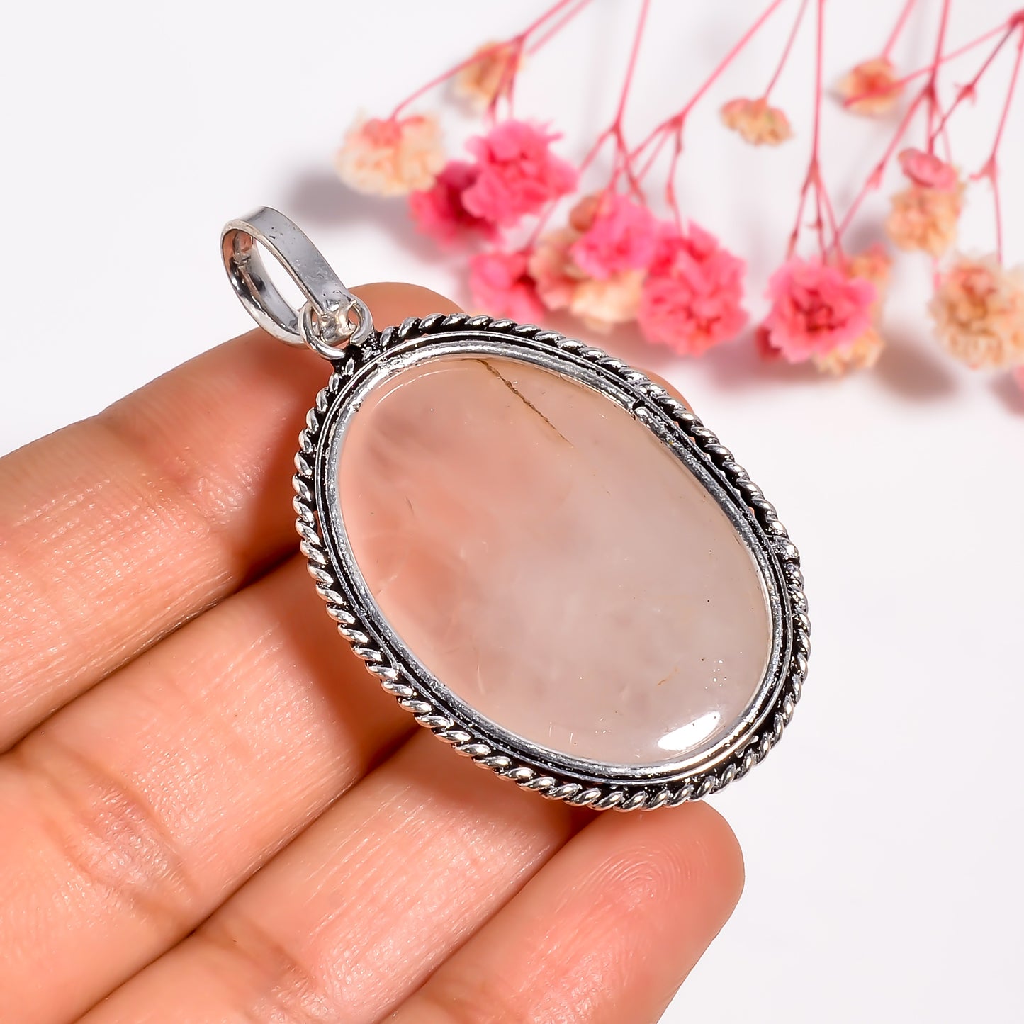 Rose Quartz Gemstone Healing Pendant | Natural Pink Crystal Necklace | 925 Silver Bohemian Jewelry | Heart Chakra Stone | Gift for Women
