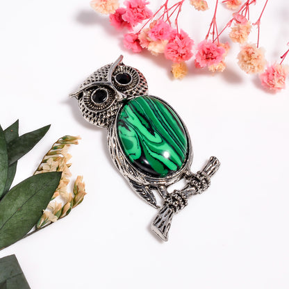 Owl Pendant, Malachite Gemstone Owl Necklace, 925 Silver Natural Gemstone Pendant, Black Onyx Pendant, Healing Crystal Pendant for Her