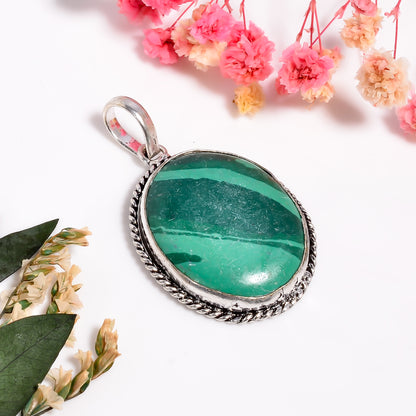 Malachite Necklace, 925 Silver Malachite Gemstone Pendant, Healing Crystal Necklace Pendant for Women, Everyday Jewelry Gift for Her