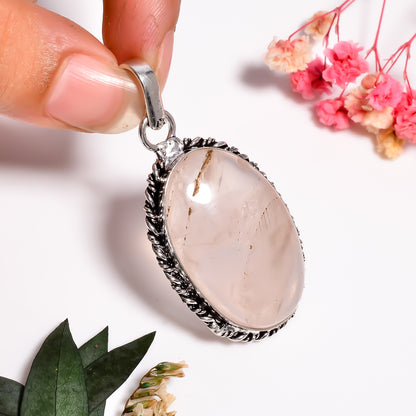 Rose Quartz Pendant | Heart Chakra Crystal Necklace | Pink Gemstone Jewelry in Silver | Stone of Love | Healing Pendant | Gift for Her