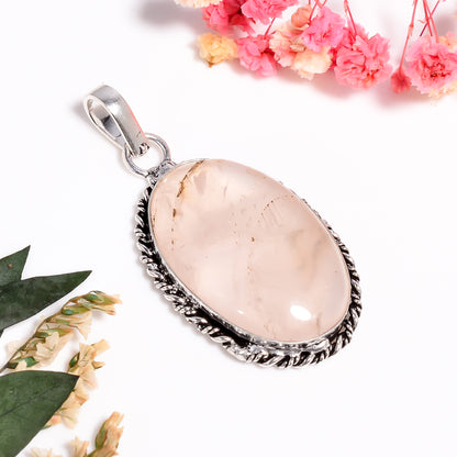 Rose Quartz Pendant | Heart Chakra Crystal Necklace | Pink Gemstone Jewelry in Silver | Stone of Love | Healing Pendant | Gift for Her