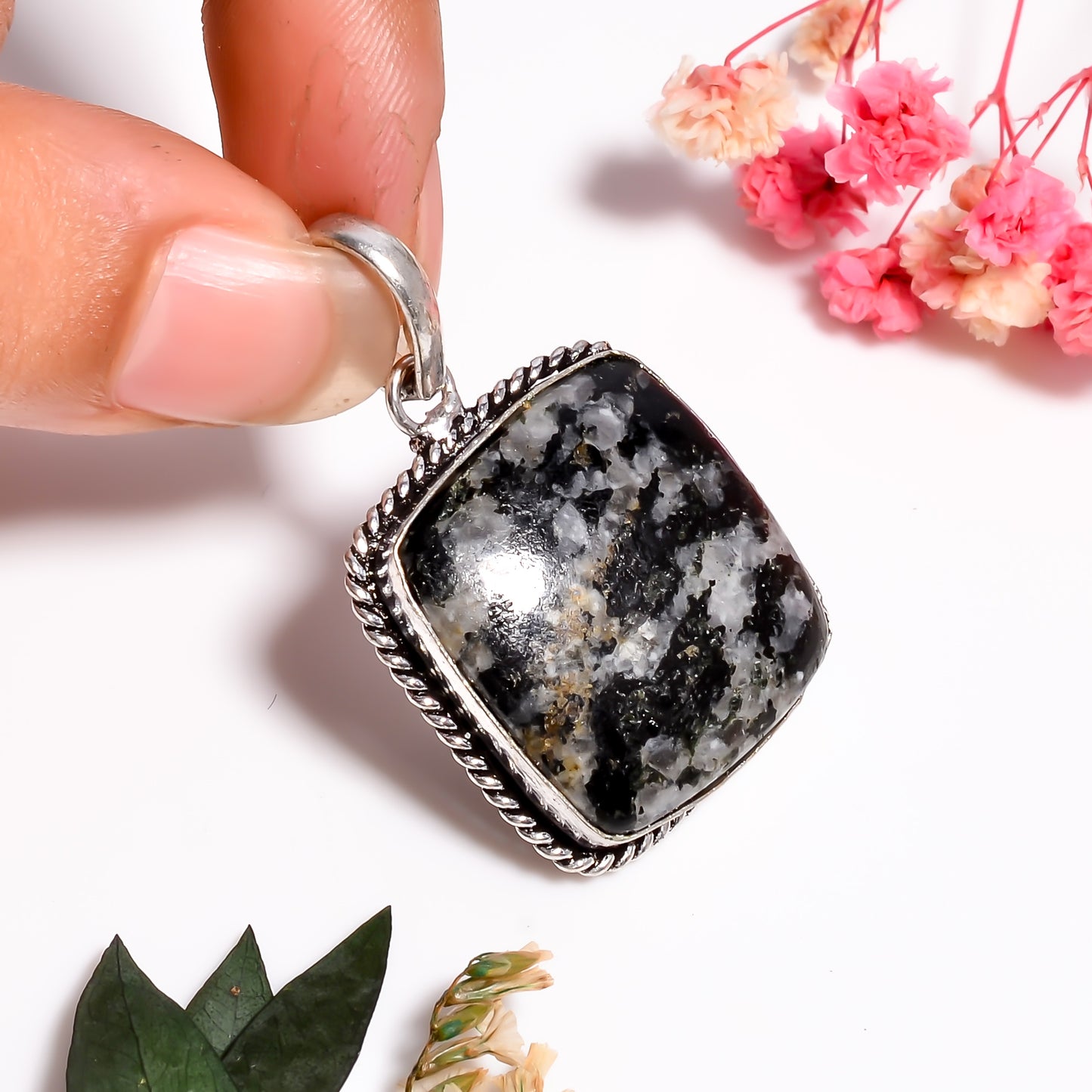 Cushion Shape Jasper Gemstone Necklace Pendant | Natural Gemstone Jewelry | Handcrafted 925 Silver Pendant | Boho Jewelry Gift for Her