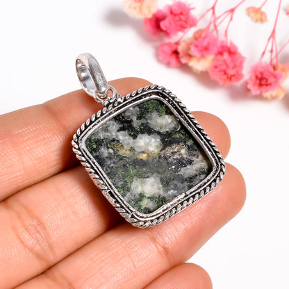 Cushion Shape Jasper Gemstone Necklace Pendant | Natural Gemstone Jewelry | Handcrafted 925 Silver Pendant | Boho Jewelry Gift for Her