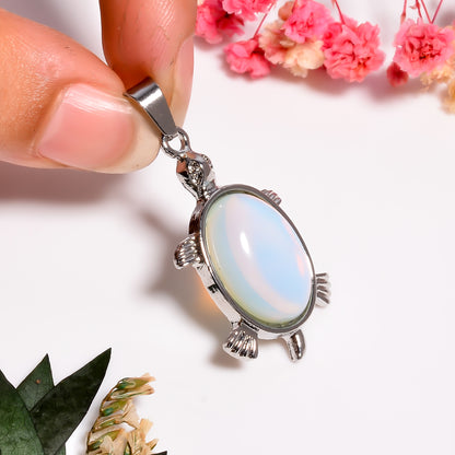 Opalite Sea Turtle Tortoise Necklace, Silver Tortoise Necklace, Sea-life Jewellery, Turtle Charm Pendant, Ocean Inspired Jewelry Gift