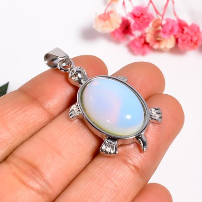 Opalite Sea Turtle Tortoise Necklace, Silver Tortoise Necklace, Sea-life Jewellery, Turtle Charm Pendant, Ocean Inspired Jewelry Gift