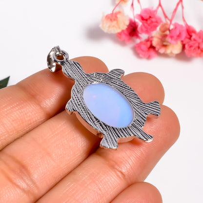 Opalite Sea Turtle Tortoise Necklace, Silver Tortoise Necklace, Sea-life Jewellery, Turtle Charm Pendant, Ocean Inspired Jewelry Gift
