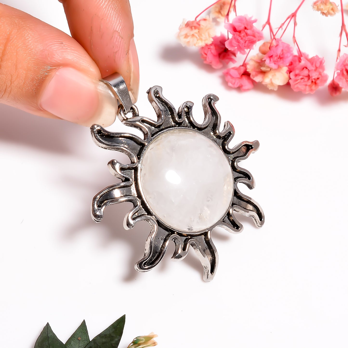 Moonstone Sun Pendant - 925 Silver Sun Necklace - Celestial Jewelry - Healing Crystal Necklace - Spiritual Energy Pendant - Charm Necklace