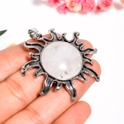 Moonstone Sun Pendant - 925 Silver Sun Necklace - Celestial Jewelry - Healing Crystal Necklace - Spiritual Energy Pendant - Charm Necklace