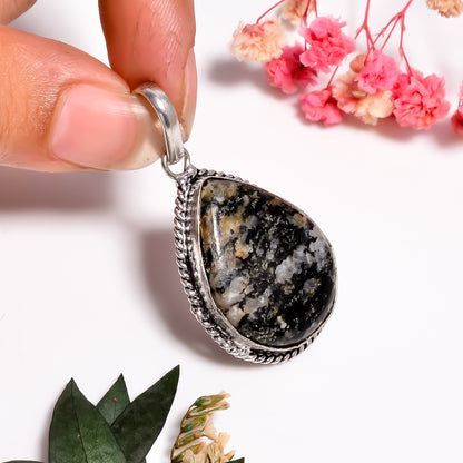 Handmade Pear Shape Gemstone Necklace Pendant, 925 Silver Jasper Jewelry, Oxidized Pendant, Handcrafted Jewelry for Her