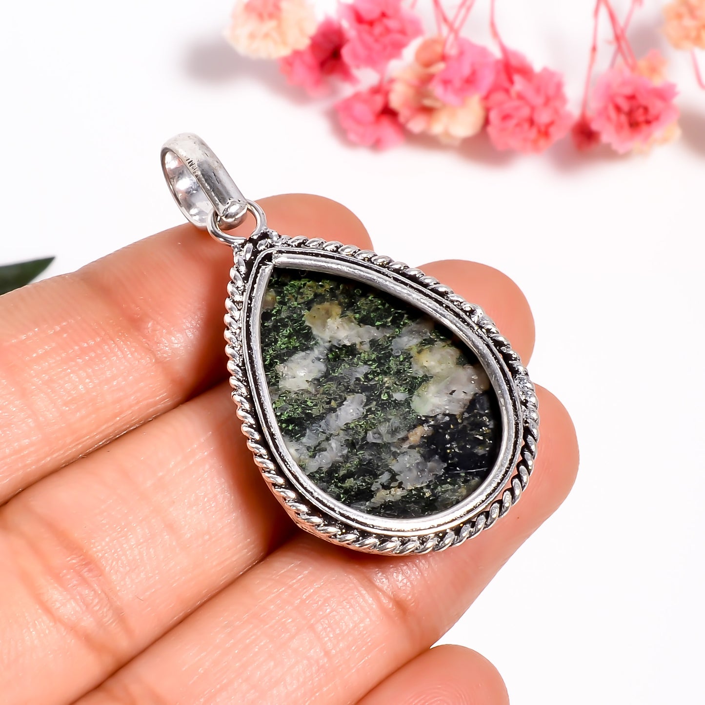 Handmade Pear Shape Gemstone Necklace Pendant, 925 Silver Jasper Jewelry, Oxidized Pendant, Handcrafted Jewelry for Her