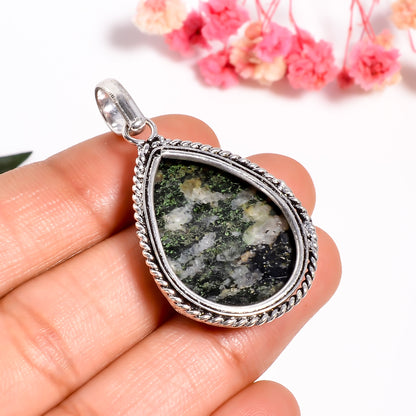 Handmade Pear Shape Gemstone Necklace Pendant, 925 Silver Jasper Jewelry, Oxidized Pendant, Handcrafted Jewelry for Her