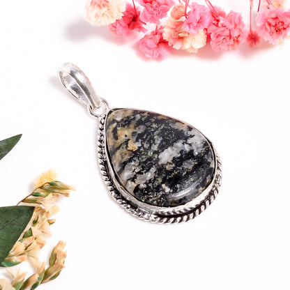 Handmade Pear Shape Gemstone Necklace Pendant, 925 Silver Jasper Jewelry, Oxidized Pendant, Handcrafted Jewelry for Her