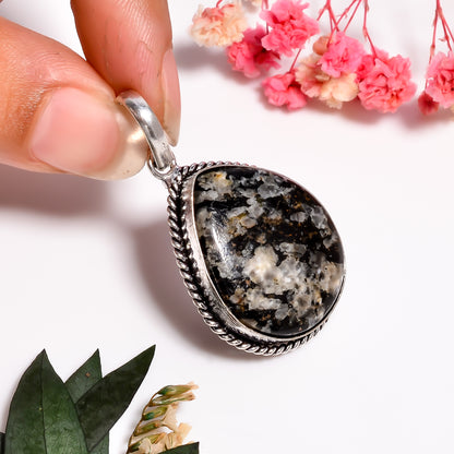 Teardrop Shape Gemstone Pendant, Handmade 925 Silver Jasper Gemstone Necklace for Women