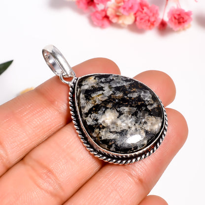 Teardrop Shape Gemstone Pendant, Handmade 925 Silver Jasper Gemstone Necklace for Women