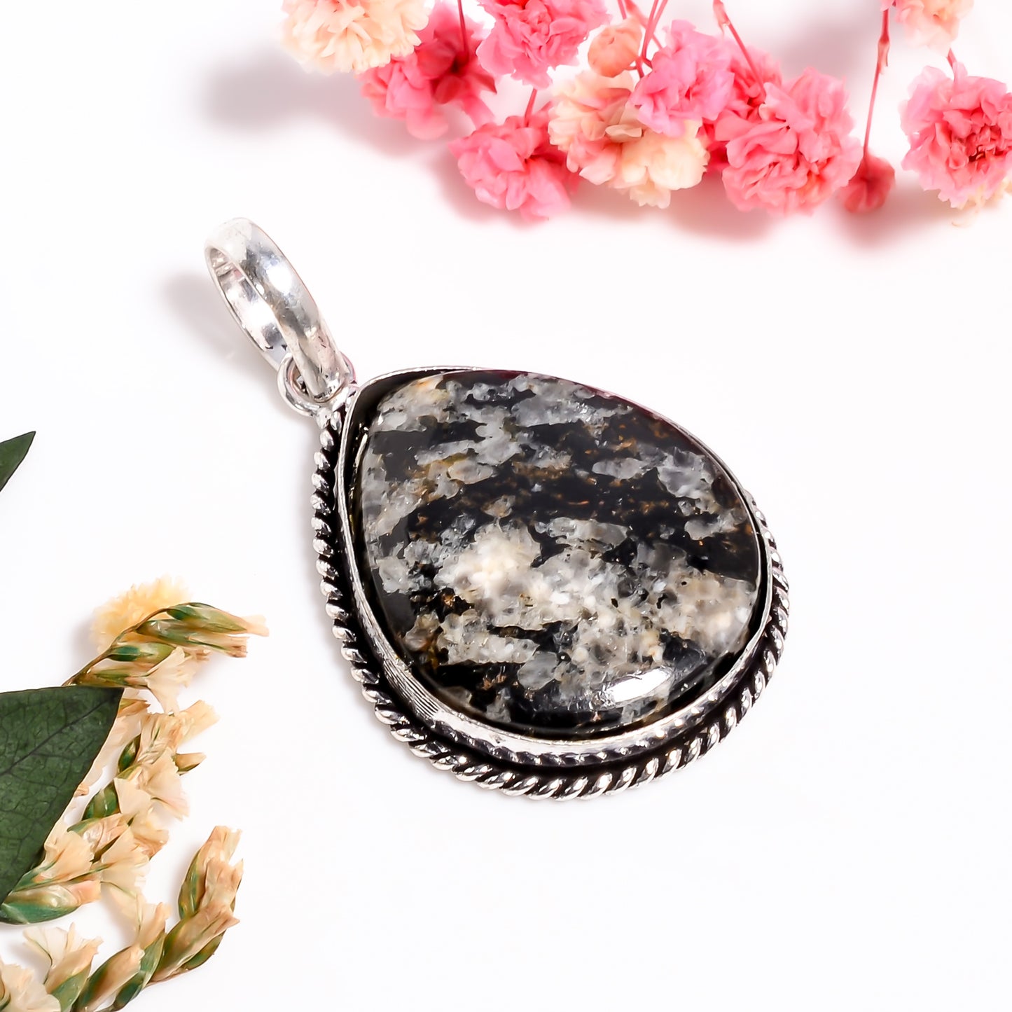 Teardrop Shape Gemstone Pendant, Handmade 925 Silver Jasper Gemstone Necklace for Women