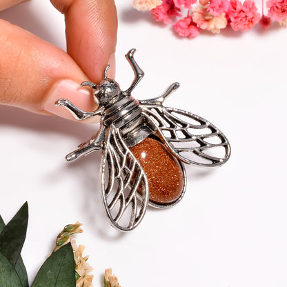 Sunstone Bee Pendant Brooch | Dual Use Insect Jewelry | Handmade Silver Bug Pin | Natural Sunstone Statement Jewelry | Nature Lover Gift