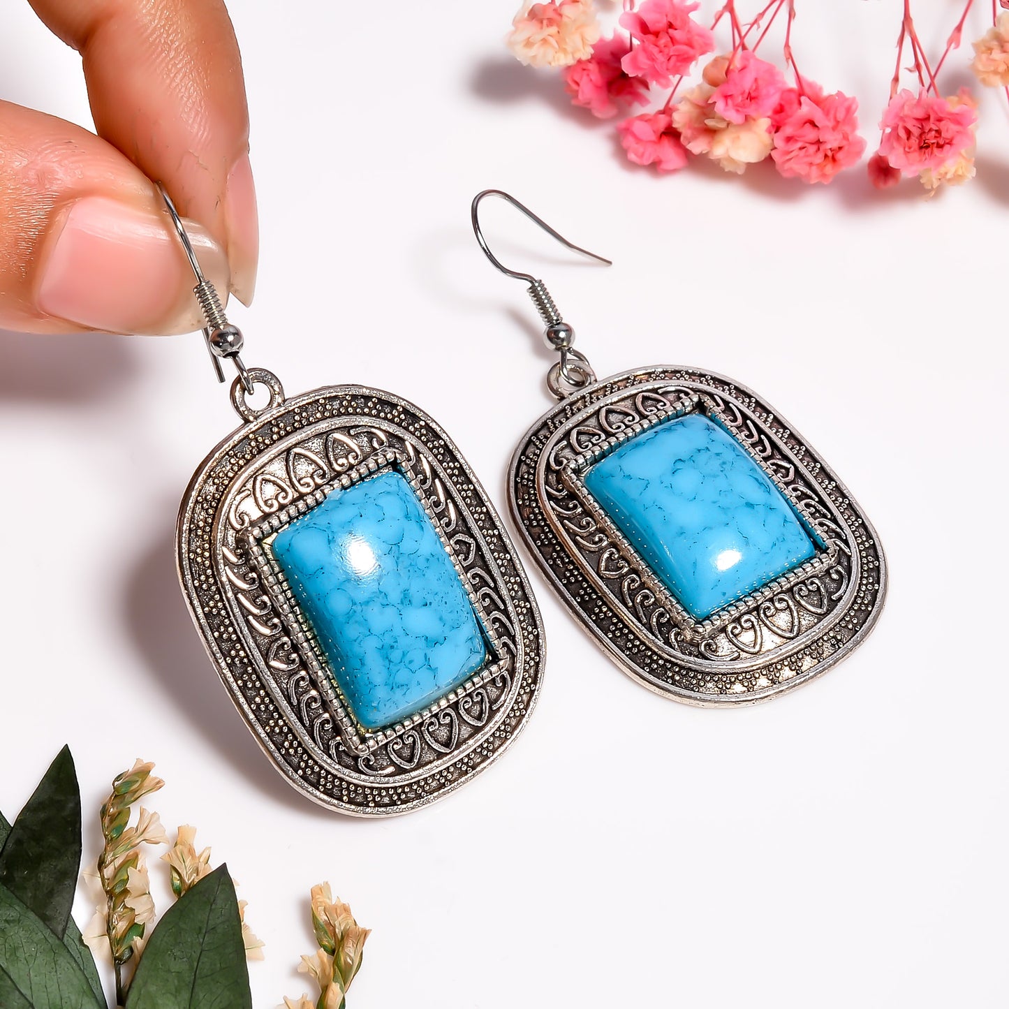 Blue Turquoise Earrings, 925 Silver Natural Turquoise Gemstone Bridal Earrings, Turquoise Silver Earrings, Chandelier Earrings, Gift for Her