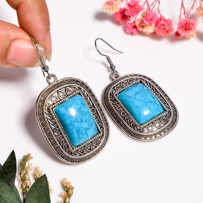 Blue Turquoise Earrings, 925 Silver Natural Turquoise Gemstone Bridal Earrings, Turquoise Silver Earrings, Chandelier Earrings, Gift for Her