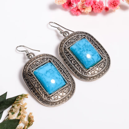 Blue Turquoise Earrings, 925 Silver Natural Turquoise Gemstone Bridal Earrings, Turquoise Silver Earrings, Chandelier Earrings, Gift for Her