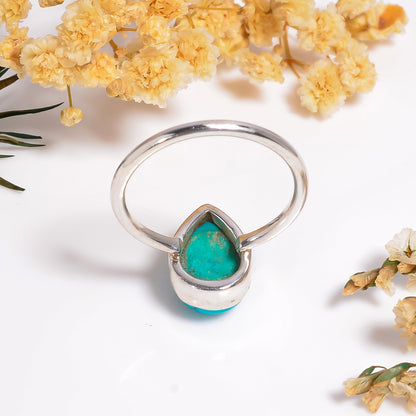 Pear Shape Turquoise Gemstone Silver Ring, Natural Pear Shape Turquoise Gemstone Ring, Turquoise Jewelry, Gift for Her