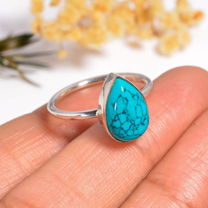 Pear Shape Turquoise Gemstone Silver Ring, Natural Pear Shape Turquoise Gemstone Ring, Turquoise Jewelry, Gift for Her