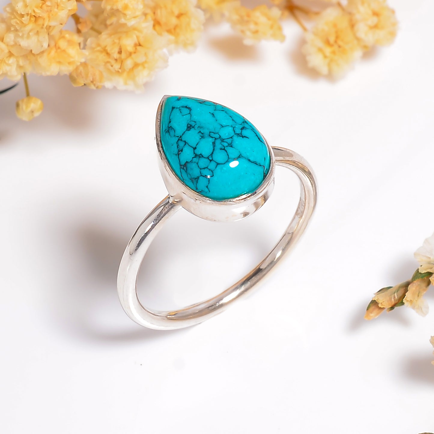 Pear Shape Turquoise Gemstone Silver Ring, Natural Pear Shape Turquoise Gemstone Ring, Turquoise Jewelry, Gift for Her