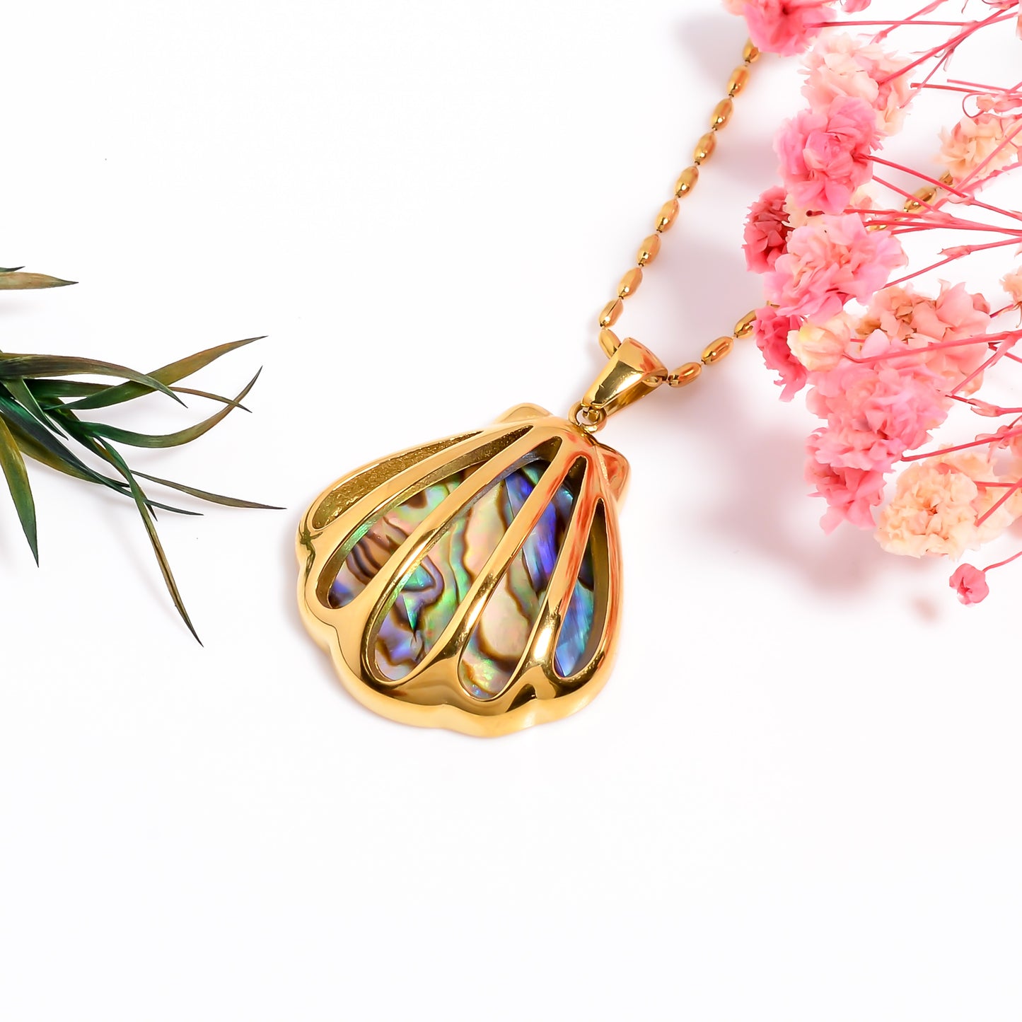 Abalone Shell Gemstone Pendant, Sea Shell Chain Pendant Necklace, Ocean Inspired Jewelry for Women, Seashell Necklace, Gift for Her