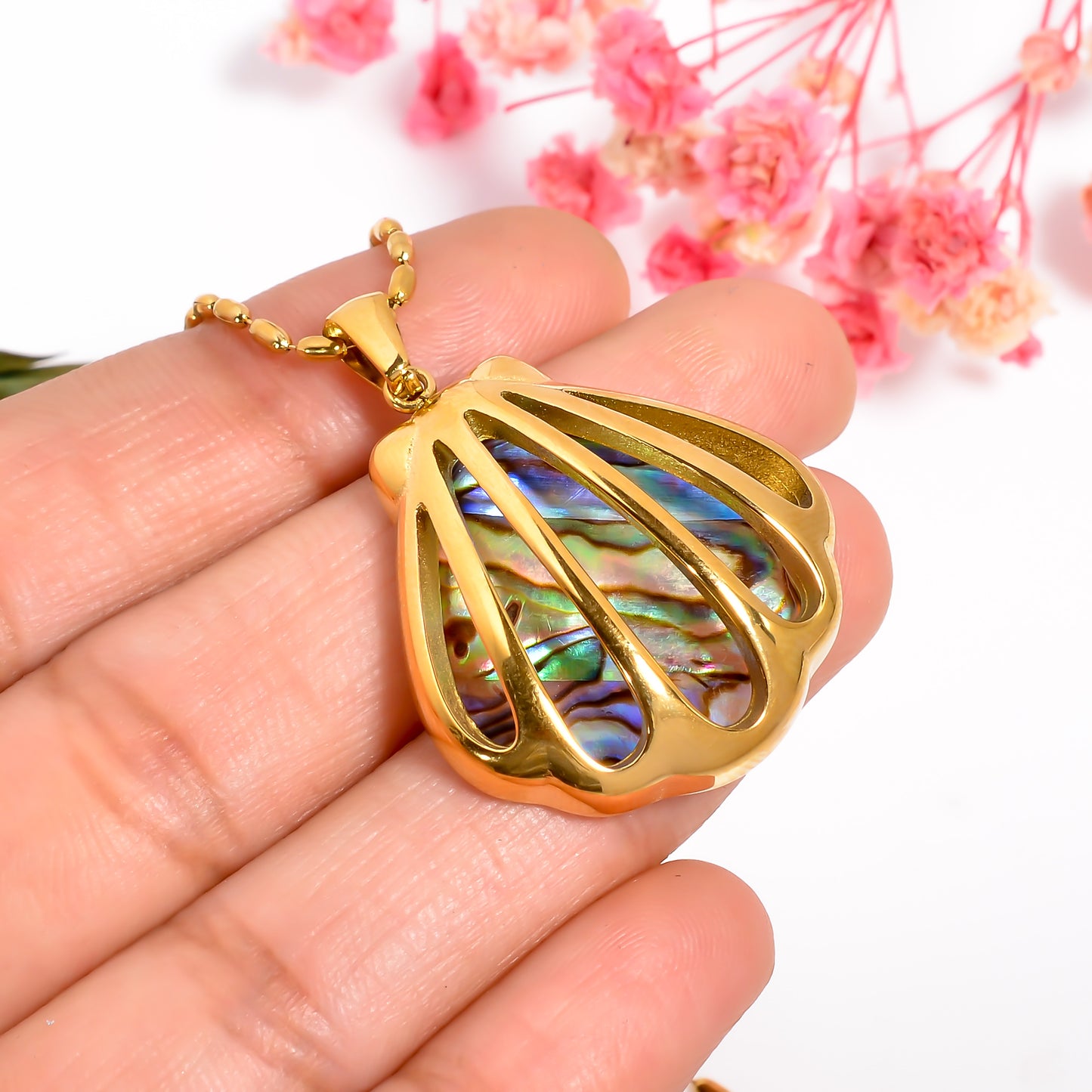 Abalone Shell Gemstone Pendant, Sea Shell Chain Pendant Necklace, Ocean Inspired Jewelry for Women, Seashell Necklace, Gift for Her