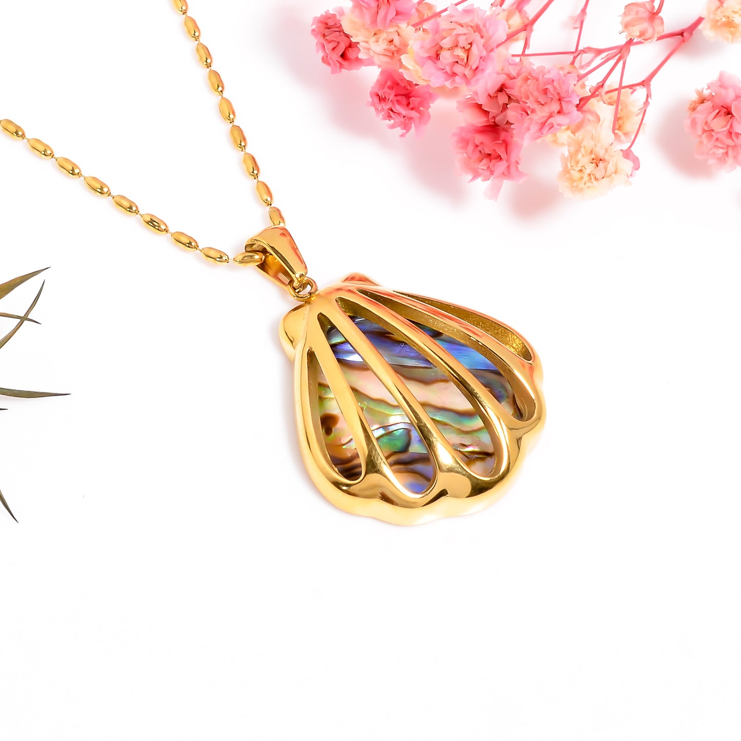 Abalone Shell Gemstone Pendant, Sea Shell Chain Pendant Necklace, Ocean Inspired Jewelry for Women, Seashell Necklace, Gift for Her
