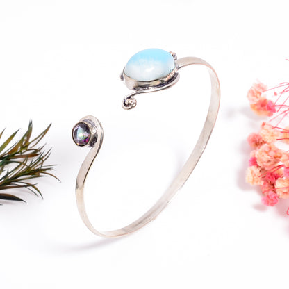 Larimar Dainty Silver Bracelet, Larimar Healing Benefits Bracelet, Mystic Topaz Bracelet, Adjustable Gemstone Bangle, Handmade Boho Jewelry