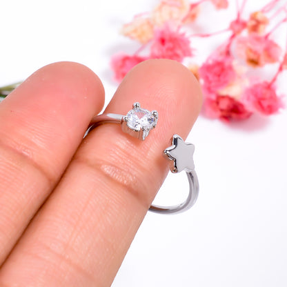 Adjustable Star & Stone Open Ring | Minimalist Silver Tone Ring | Celestial Promise Ring | Dainty Gift for Her | Everyday Stackable Jewelry