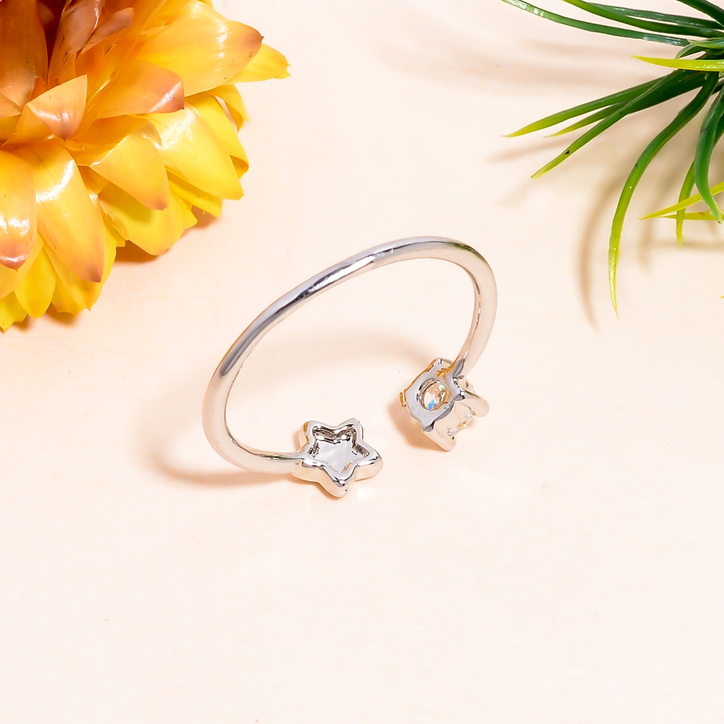 Adjustable Star & Stone Open Ring | Minimalist Silver Tone Ring | Celestial Promise Ring | Dainty Gift for Her | Everyday Stackable Jewelry