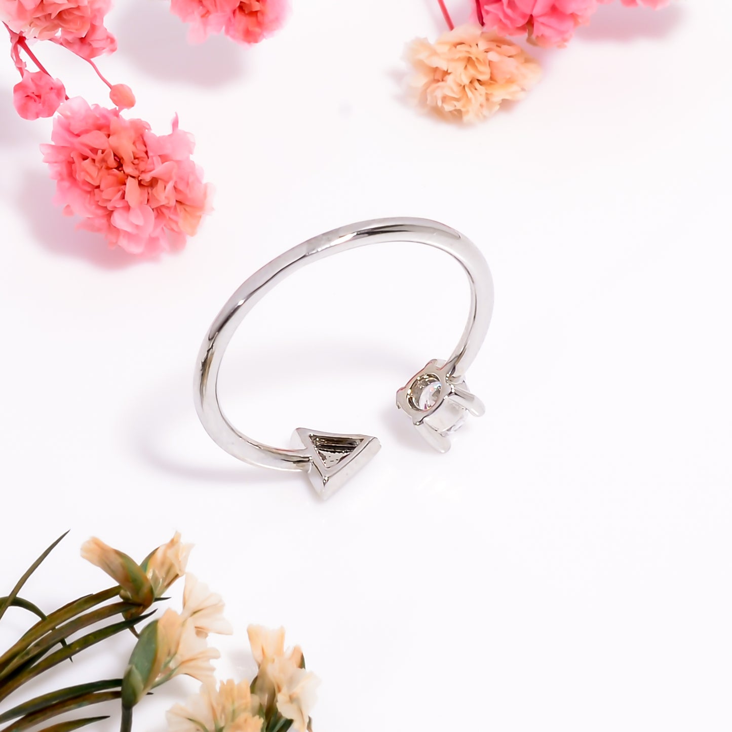 Adjustable Arrow & Stone Open Ring | Minimalist Silver Tone Ring | Dainty Promise Ring for Women | Modern Stackable Jewelry Gift for Her