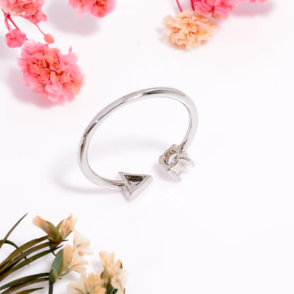 Adjustable Arrow & Stone Open Ring | Minimalist Silver Tone Ring | Dainty Promise Ring for Women | Modern Stackable Jewelry Gift for Her