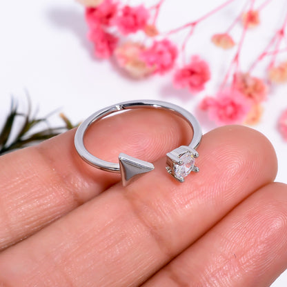 Adjustable Arrow & Stone Open Ring | Minimalist Silver Tone Ring | Dainty Promise Ring for Women | Modern Stackable Jewelry Gift for Her