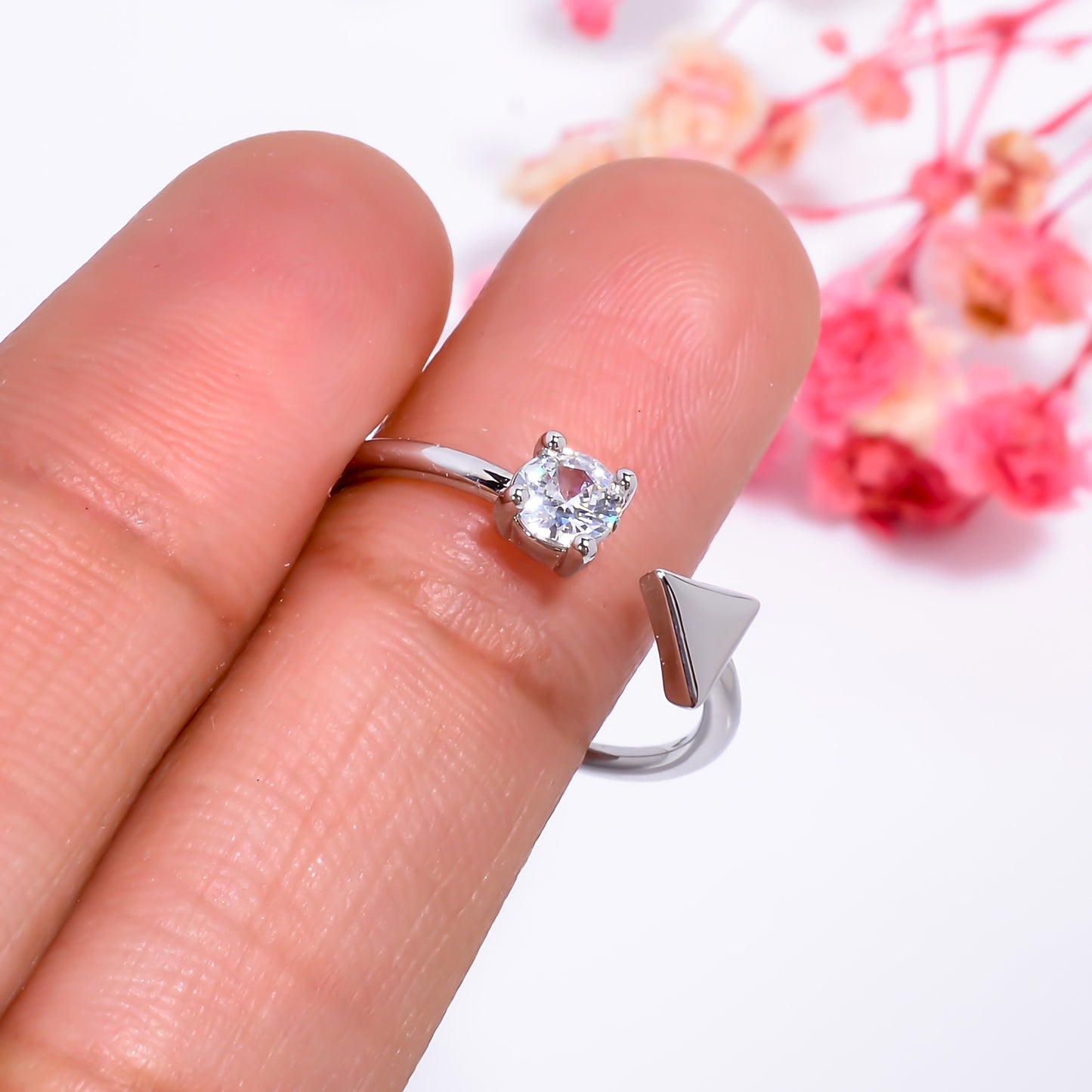 Adjustable Arrow & Stone Open Ring | Minimalist Silver Tone Ring | Dainty Promise Ring for Women | Modern Stackable Jewelry Gift for Her