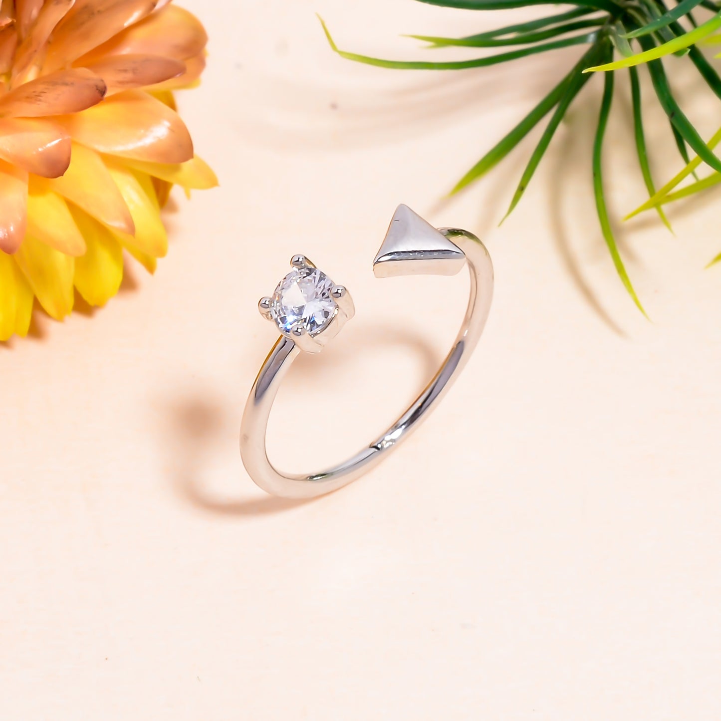 Adjustable Arrow & Stone Open Ring | Minimalist Silver Tone Ring | Dainty Promise Ring for Women | Modern Stackable Jewelry Gift for Her