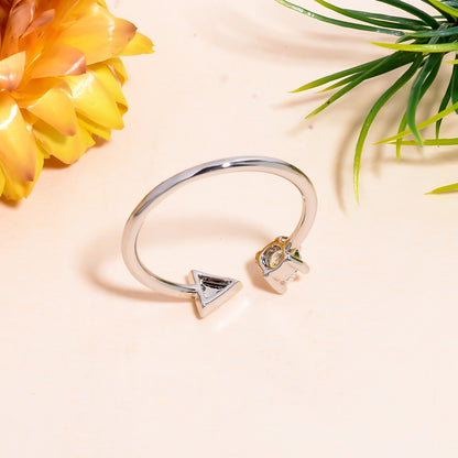 Adjustable Arrow & Stone Open Ring | Minimalist Silver Tone Ring | Dainty Promise Ring for Women | Modern Stackable Jewelry Gift for Her