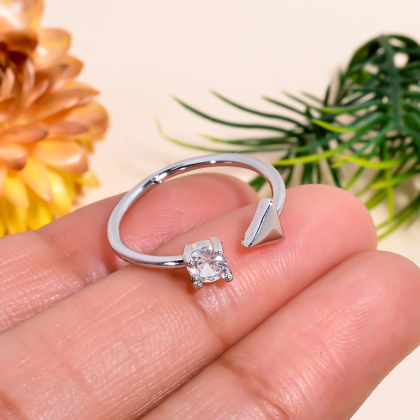 Adjustable Arrow & Stone Open Ring | Minimalist Silver Tone Ring | Dainty Promise Ring for Women | Modern Stackable Jewelry Gift for Her