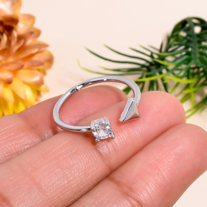 Adjustable Arrow & Stone Open Ring | Minimalist Silver Tone Ring | Dainty Promise Ring for Women | Modern Stackable Jewelry Gift for Her