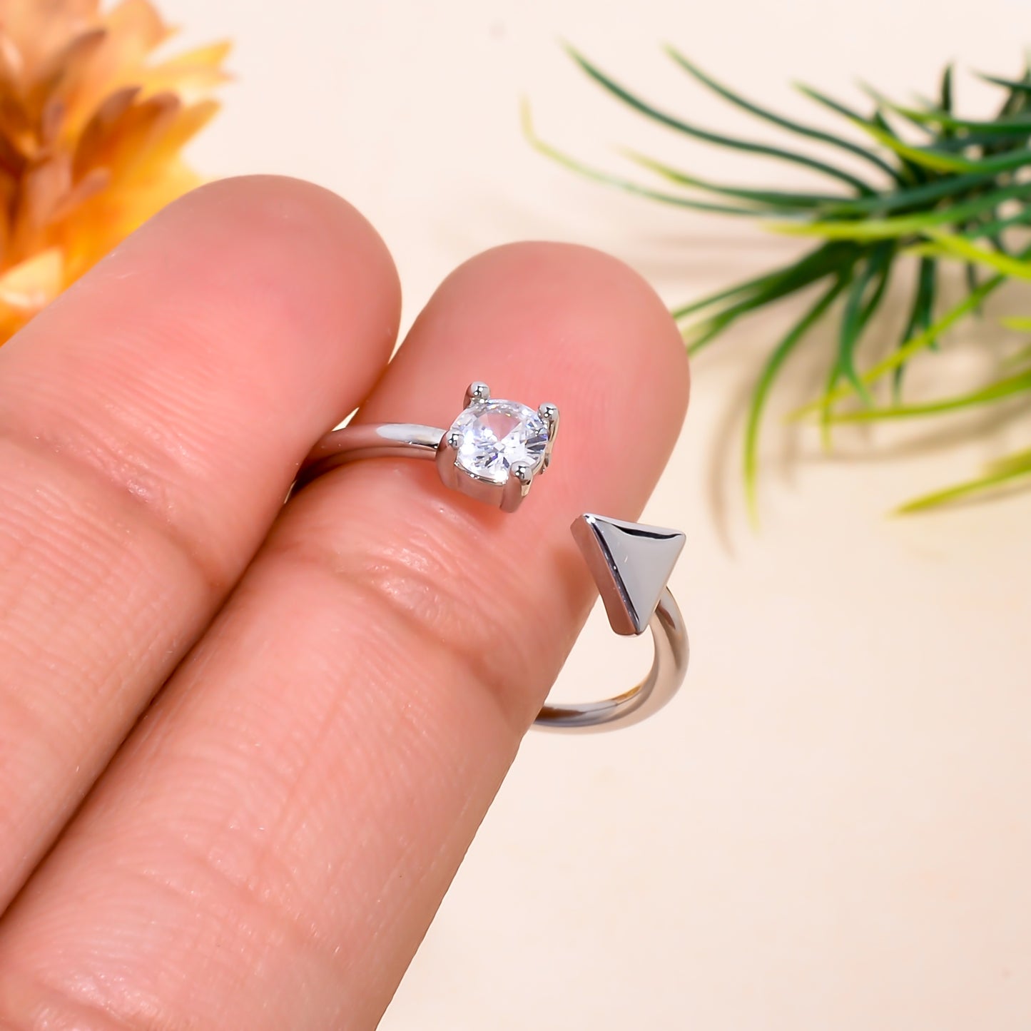 Adjustable Arrow & Stone Open Ring | Minimalist Silver Tone Ring | Dainty Promise Ring for Women | Modern Stackable Jewelry Gift for Her
